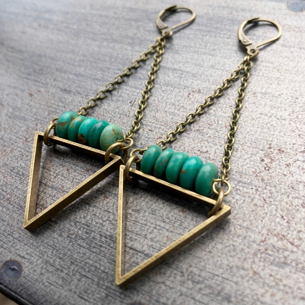 EarthLines Earrings | Kingman Turquoise & Brass Triangle Drop Earrings