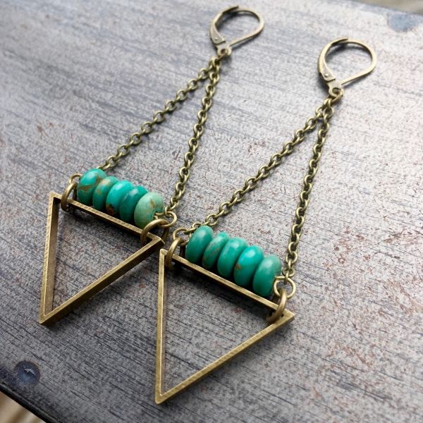 EarthLines Earrings | Kingman Turquoise & Brass Triangle Drop Earrings