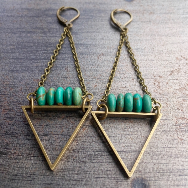 EarthLines Earrings | Kingman Turquoise & Brass Triangle Drop Earrings