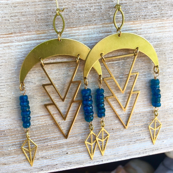 Blue Star Rain Earrings | Neon Blue Apatite | Brass Geometrical RainDrop Earring