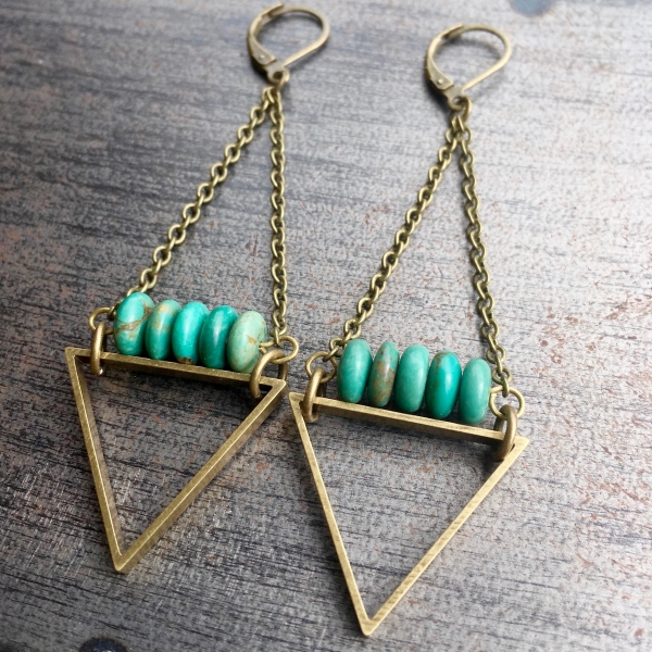 EarthLines Earrings | Kingman Turquoise & Brass Triangle Drop Earrings