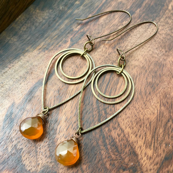 Liquid Sunshine Earrings | Amber Yellow Chalcedony & Brass Geometric Jewelry