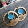 Blue Lotus Earrings | Aqua Blue Chalcedony | Brass Lotus Earrings | Art Deco