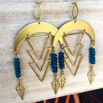 Blue Star Rain Earrings | Neon Blue Apatite | Brass Geometrical RainDrop Earring