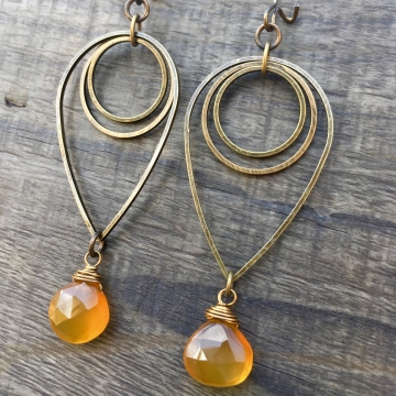 Liquid Sunshine Earrings | Amber Yellow Chalcedony & Brass Geometric Jewelry