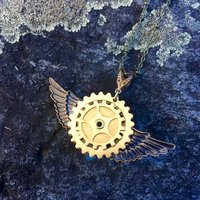Winged Heart Necklace | Blue Labradorite & Vintage Brass Winged Heart Necklace