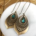 Lotus Drop Earrings | Blue Labradorite | Brass Lotus Petal Drop Earrings