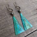 Mountain Alchemy Earrings | Faceted Pyrite | Brass Patina Triangle Drop Earrings