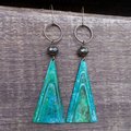 Mountain Alchemy Earrings | Faceted Pyrite | Brass Patina Triangle Drop Earrings