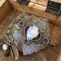 Cosmic Serpent Necklace | Rainbow Moonstone | Antiqued Brass Snake Necklace