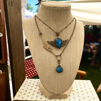Winged Heart Necklace | Blue Labradorite & Vintage Brass Winged Heart Necklace