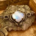 Cosmic Serpent Necklace | Rainbow Moonstone | Antiqued Brass Snake Necklace