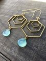 Geo Storm Earrings | Aqua Blue Chalcedony & Brass Hexagon Drop Earrings