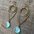 Drop of Rain Earrings | Aqua Blue Chalcedony & Brass Geometric Jewelry