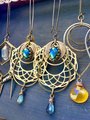 Winged Revolution Earrings | Geometric Jewelry | Blue Flash Labradorite | Scarab