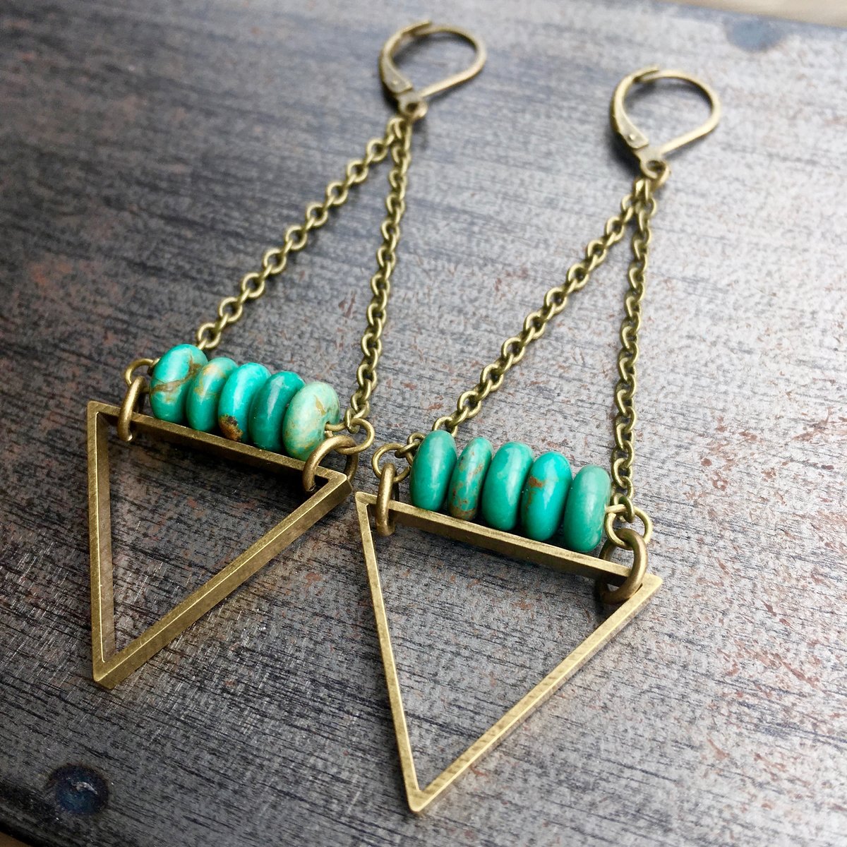 EarthLines Earrings | Kingman Turquoise & Brass Triangle Drop Earrings