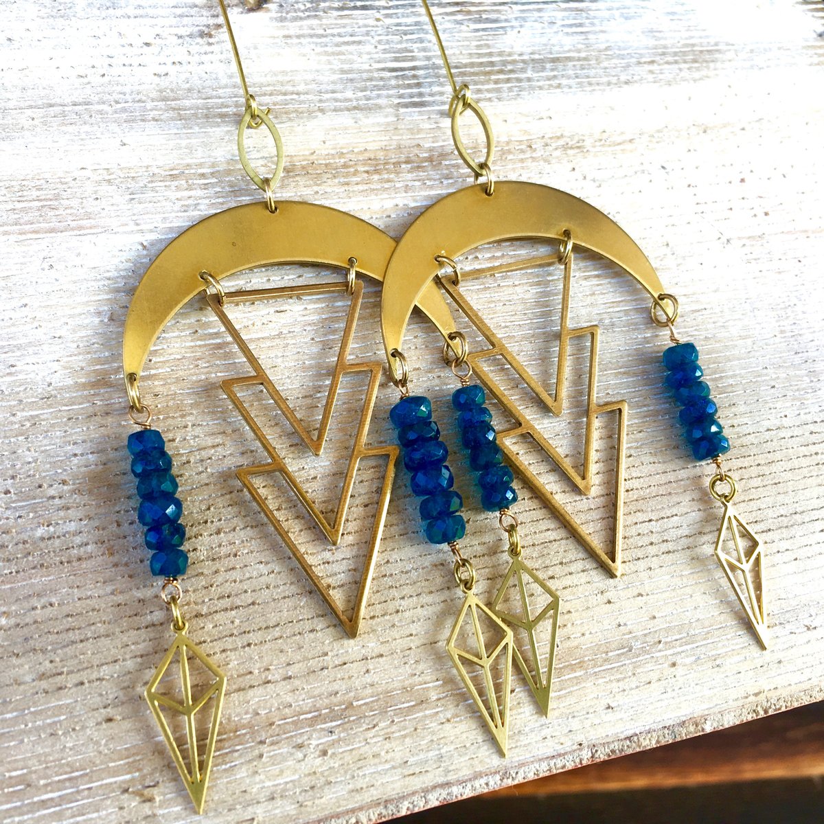 Blue Star Rain Earrings | Neon Blue Apatite | Brass Geometrical RainDrop Earring
