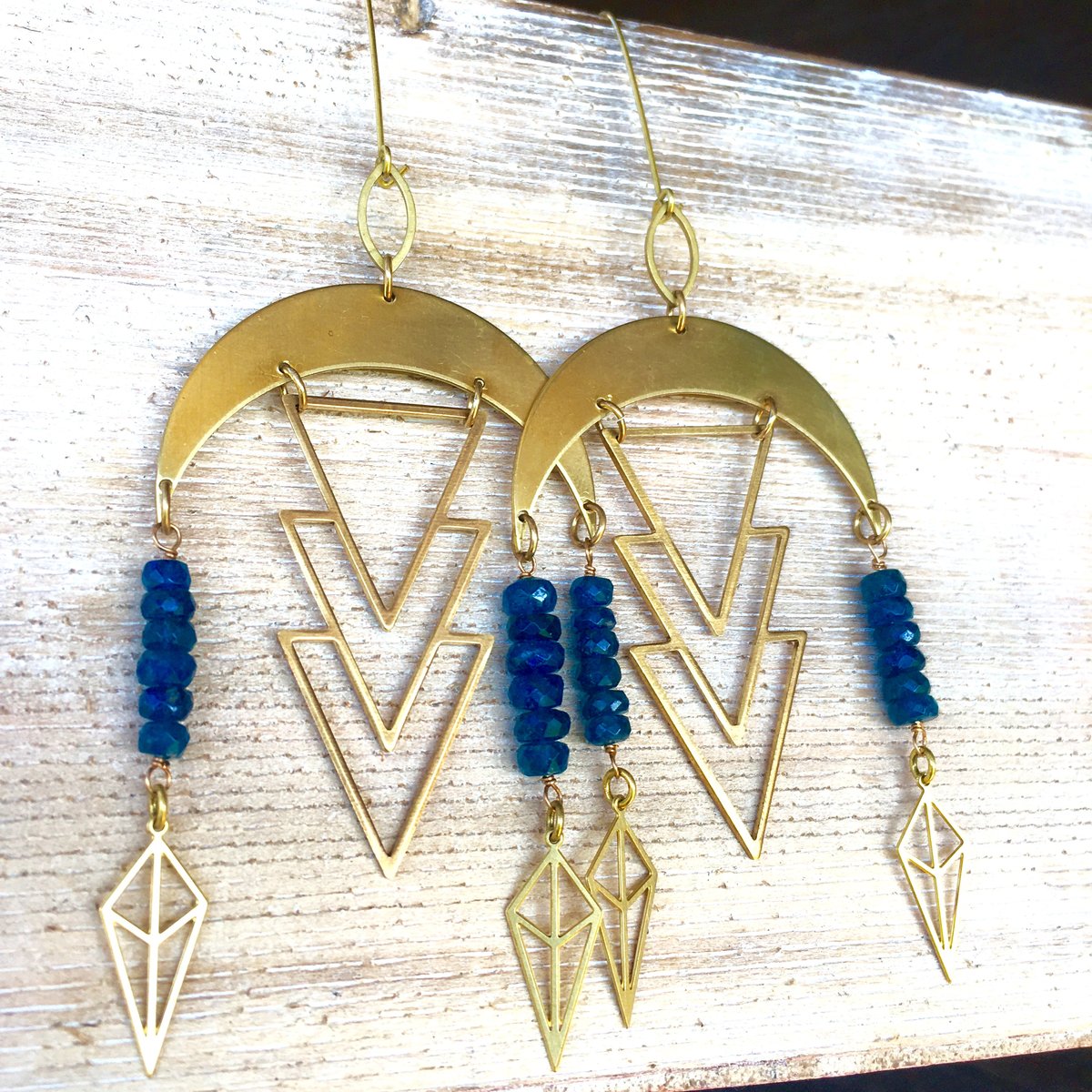 Blue Star Rain Earrings | Neon Blue Apatite | Brass Geometrical RainDrop Earring