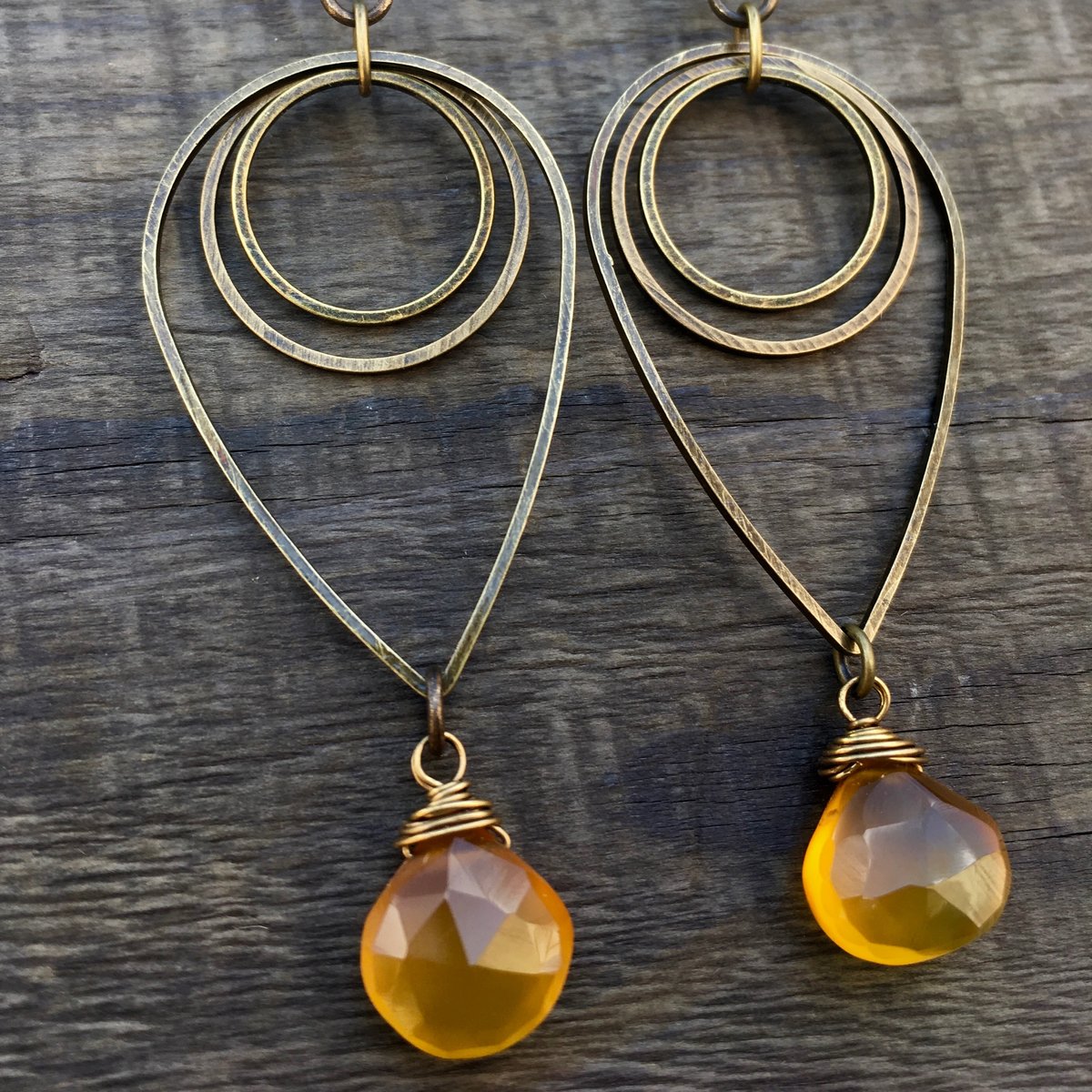 Liquid Sunshine Earrings | Amber Yellow Chalcedony & Brass Geometric Jewelry