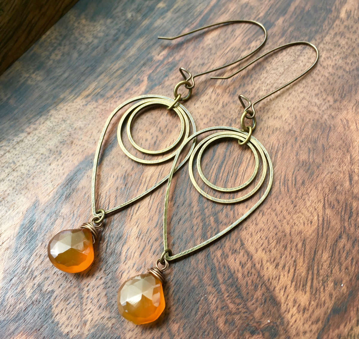 Liquid Sunshine Earrings | Amber Yellow Chalcedony & Brass Geometric Jewelry