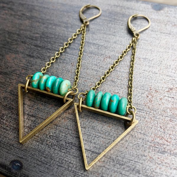 EarthLines Earrings | Kingman Turquoise & Brass Triangle Drop Earrings