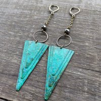 Earth Arrow Earrings | Pyrite & Patina Triangle Earrings