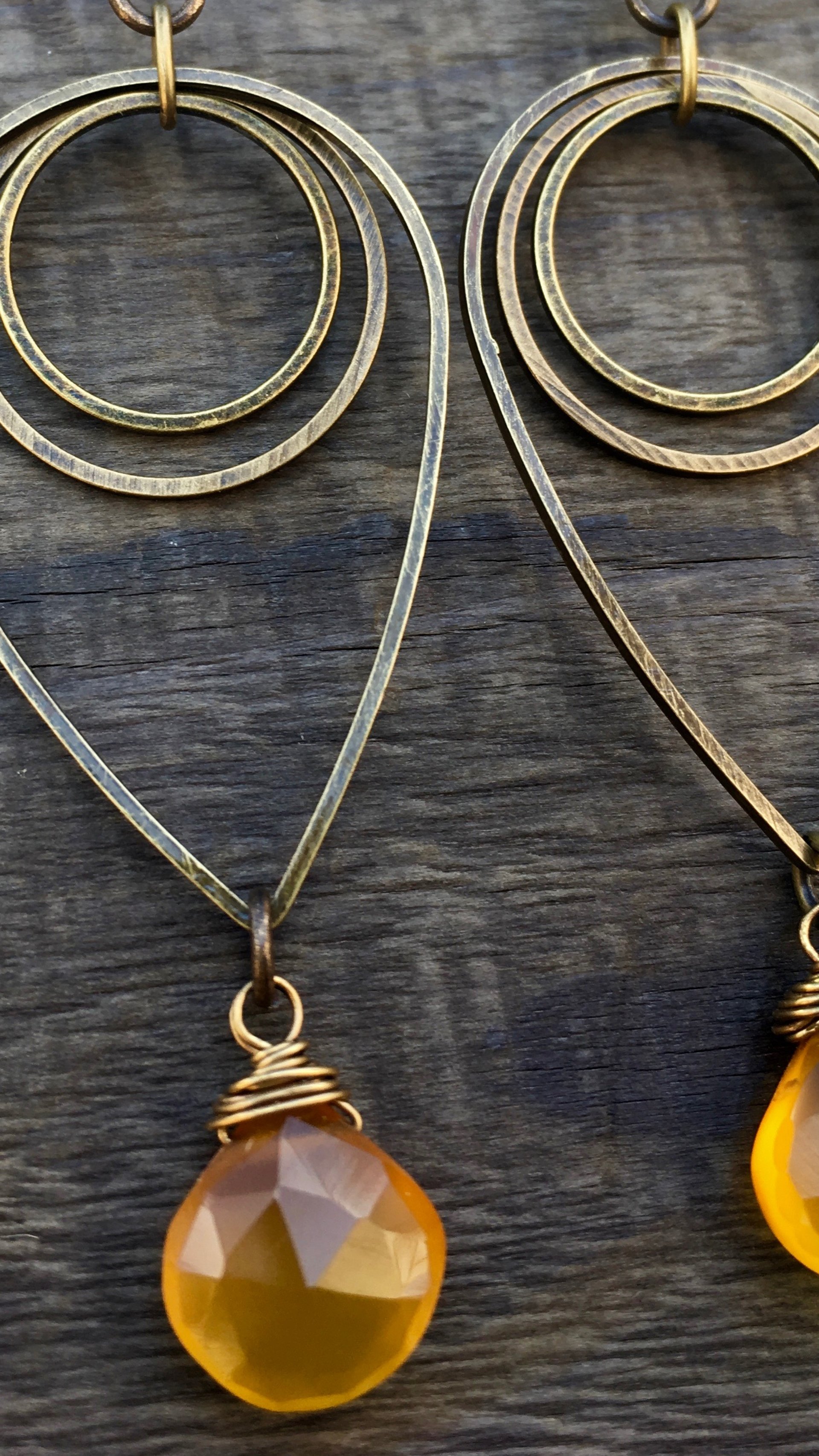 Liquid Sunshine Earrings | Amber Yellow Chalcedony & Brass Geometric Jewelry