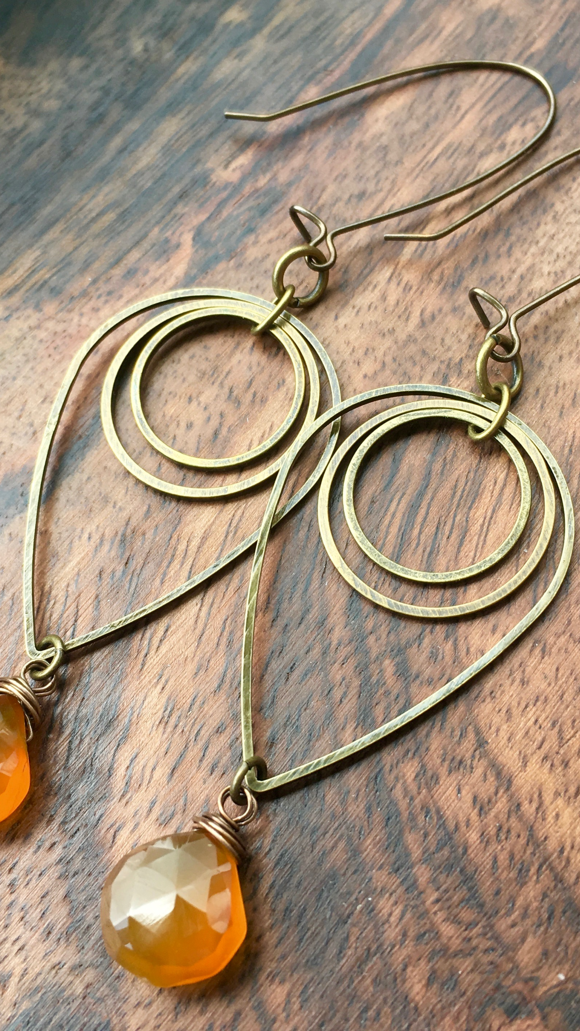 Liquid Sunshine Earrings | Amber Yellow Chalcedony & Brass Geometric Jewelry