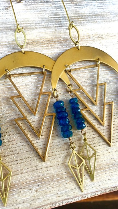 Blue Star Rain Earrings | Neon Blue Apatite | Brass Geometrical RainDrop Earring